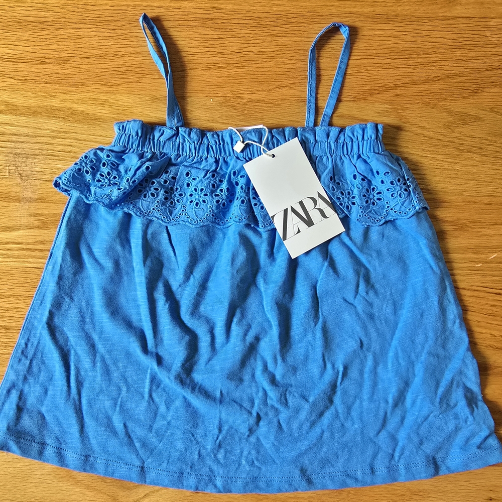 Zara Blue Ruffled Smocked Tank Top